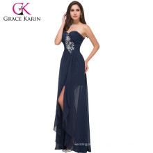 Grace Karin Strapless Sweetheart Chiffon Long Navy Blue Cheap Evening Dresses Made in China CL3443-1